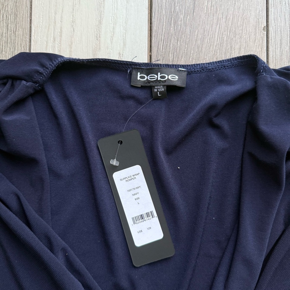 Bebe Deep Blue Surplice Romper - Picture 4 of 5